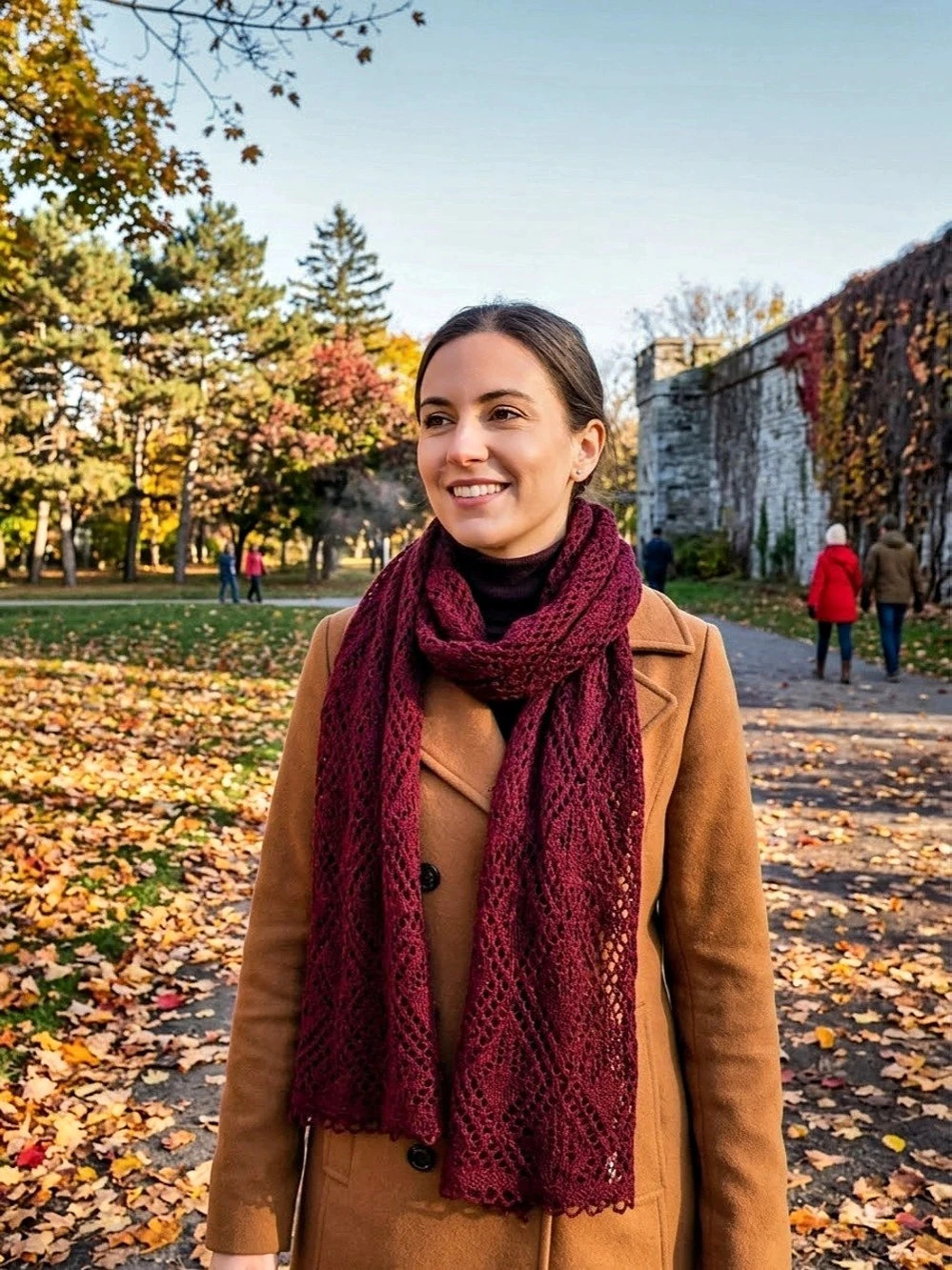 VARMA Open-Knit Wool Scarf in Burgundy NWT